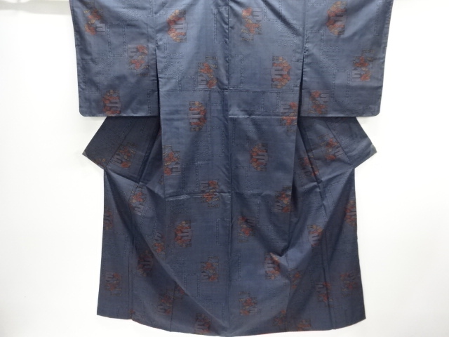 JAPANESE KIMONO / DORO OSHIMA TSUMUGI (5 maruki) / WOVEN EGASUMI & HOUSE SCENERY